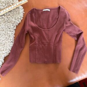 Abercrombie & Fitch Rust Ribbed Scoop-Neck Long Sleeve Top